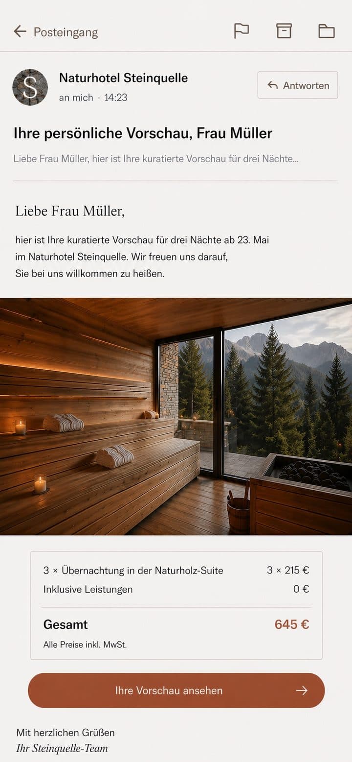 Persönliche Angebots-Vorschau Naturhotel Steinquelle — Drei Nächte ab 23. Mai, 645 €